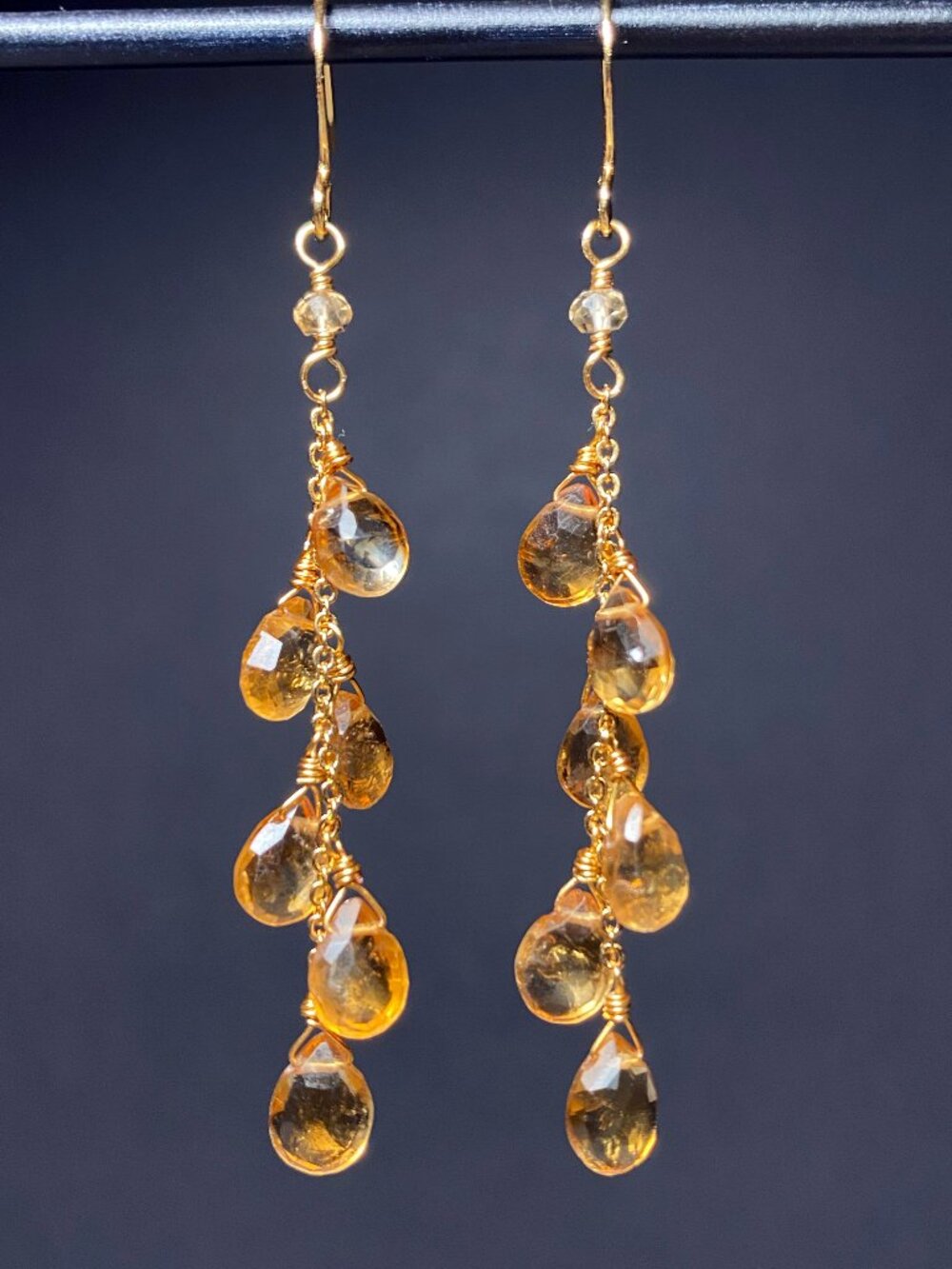 Citrine & 24kt Gold Plated Chain Waterfall Earrings
